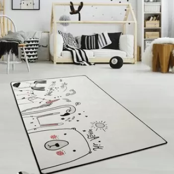 Covor, Be Happy , 140x190 cm, Catifea, Multicolor imagine