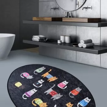 Covor, Black Cats Oval DJT , 60x90 cm, Catifea, Multicolor imagine