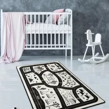 Covor, Black City , 140x190 cm, Catifea, Multicolor imagine