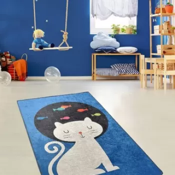 Covor, Cat and Fishes, 140x190 cm, Catifea, Multicolor imagine