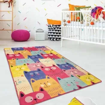 Covor, Cats, 100x160 cm, Catifea, Multicolor imagine