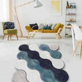 Covor, Circle, 150x240 cm, Poliester, Albastru / Albastru inchis / Alb / Bej imagine