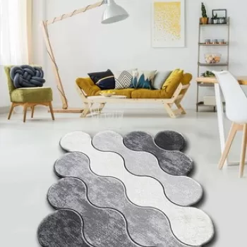 Covor, Circle, 80x150 cm, Poliester, Gri inchis / Gri / Alb imagine
