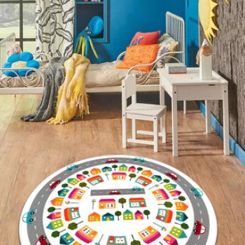 Covor, Colorful City, Catifea, Multicolor imagine