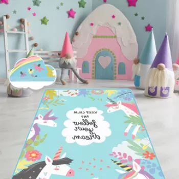 Covor, Cute Unicorn, 80x120 cm, Catifea, Multicolor imagine