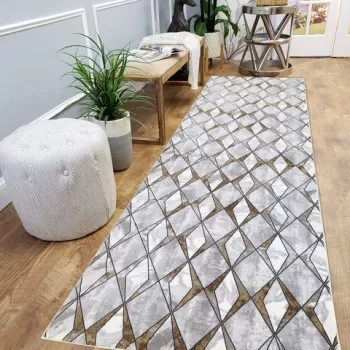 Covor de hol, 1094, 150x150 cm, Poliester, Gri / Auriu imagine