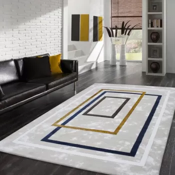 Covor de hol, 2654A, 80x150 cm, Polipropilena, Auriu / Albastru inchis / Maro / Alb imagine