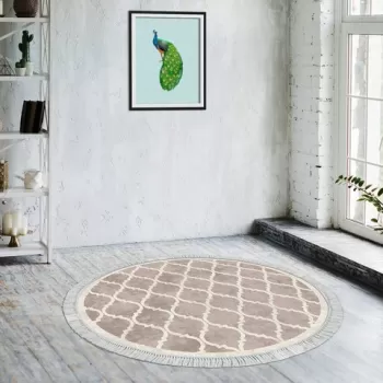 Covor de hol, ALN400601KR17, 100x100 cm, Poliester, Crem/Maro imagine