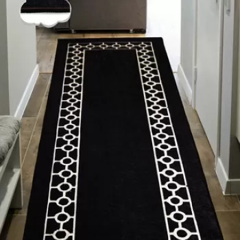 Covor de hol, Bague Black Black 80X200 , 50% TESTURA DE catifea/50% poliester, Alb negru imagine