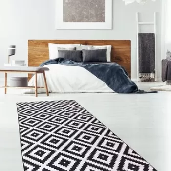 Covor de hol, Black White Djt , 50% TESTURA DE catifea/50% poliester, Alb negru imagine