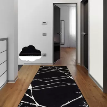 Covor de hol, Broken Black 100X200, 50% TESTURA DE catifea/50% poliester, Alb negru imagine