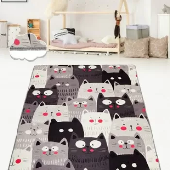 Covor de hol, Cats Gray Djt, 50% TESTURA DE catifea/ 50% POLIESTER, Multicolor imagine