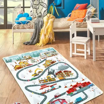 Covor de hol, City of Snow, 80x100 cm, Catifea, Multicolor imagine