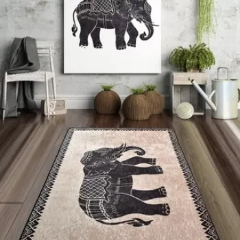 Covor de hol, Elefante Nero Djt, 50% TESTURA DE catifea/50% poliester, Multicolor imagine