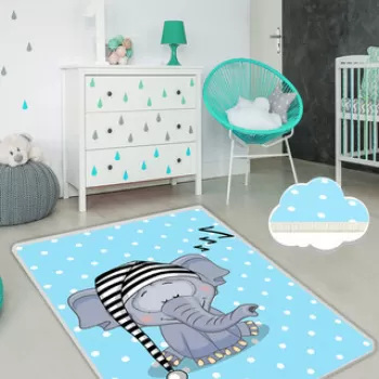 Covor de hol, Elephant Sleep, 80x100 cm, Catifea, Multicolor imagine