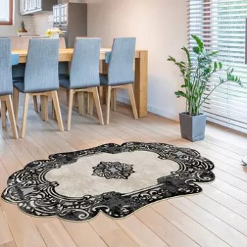 Covor de hol, Eugene V3, 80x150 cm, Poliester, Alb negru imagine