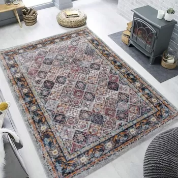 Covor de hol, FE252, 80x150 cm, Poliester, Crem / Albastru imagine