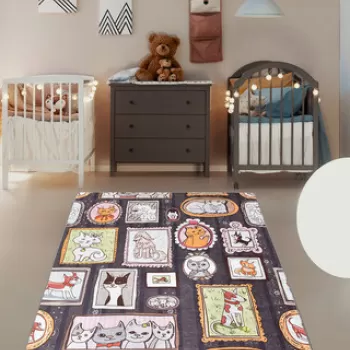 Covor de hol, Frame Cats and Dogs DJT , 80x300 cm, Catifea, Multicolor imagine