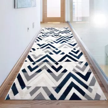 Covor de hol, H776, 120x300 cm, Polipropilena, Albastru / Crem / Bej imagine