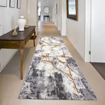 Covor de hol, HE625, 80x150 cm, Poliester, Gri / Auriu imagine