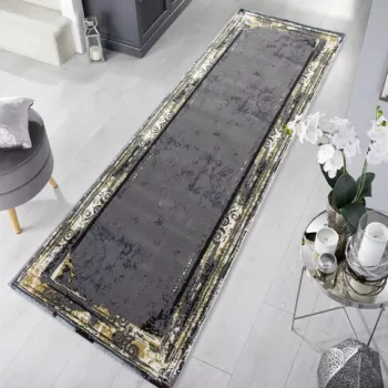 Covor de hol, HE628, 80x150 cm, Poliester, Antracit / Aur imagine