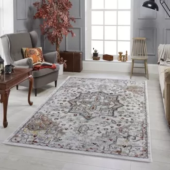 Covor de hol, HG117, 80x300 cm, Poliester, Crem / Gri imagine