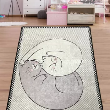 Covor de hol, Katt , 80x100 cm, Catifea, Multicolor imagine