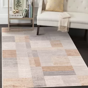 Covor de hol, Motto 4478, 80x150 cm, Polipropilena, Gri / Bej / Maro imagine