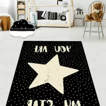 Covor de hol, My Star DJT , 80x100 cm, Catifea, Alb negru imagine