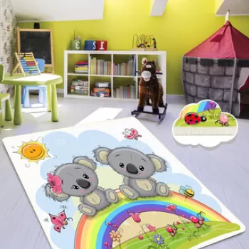 Covor de hol, Rainbow Elephants , 80x200 cm, Catifea, Multicolor imagine