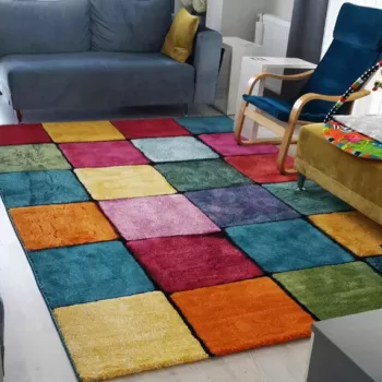 Covor de hol, Renkli Kare, 100x300 cm, Polipropilena, Multicolor imagine