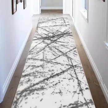 Covor de hol, Safari, 80x400 cm, Poliester, Gri/Alb imagine