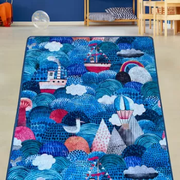 Covor de hol, Superior, 80x100 cm, Poliester, Albastru imagine