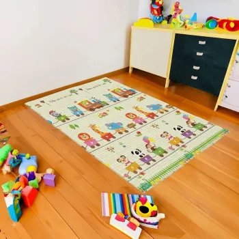 Covor de joaca pentru copii, cu 2 fete, impermeabil si izolant, Animalute, U-grow, 180x120x1 cm, spuma, multicolor imagine