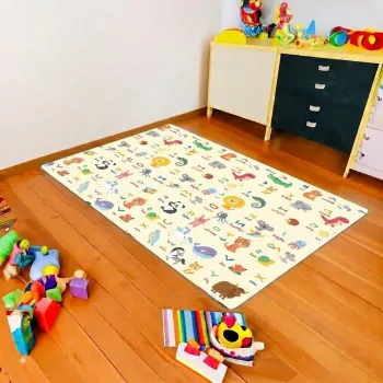 Covor de joaca pentru copii, cu 2 fete, impermeabil si izolant, Educativ, U-grow, 180x120x1 cm, spuma, multicolor imagine