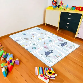 Covor de joaca pentru copii, cu 2 fete, impermeabil si izolant, Marin, U-grow, 180x120x1 cm, spuma, multicolor imagine