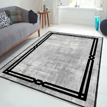Covor, Eexfab800-Klm, 180x280 cm, Bumbac, Gri/Negru imagine