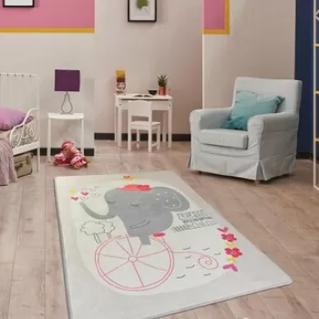 Covor, Elephants Bike, 100x160 cm, Catifea, Multicolor imagine