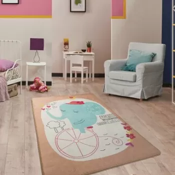 Covor, Elephants Bike, 140x190 cm, Catifea, Multicolor imagine