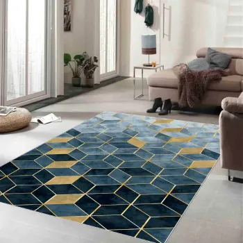 Covor, Exfab215, 160x230 cm, Poliester, Alb / Verde / Auriu imagine