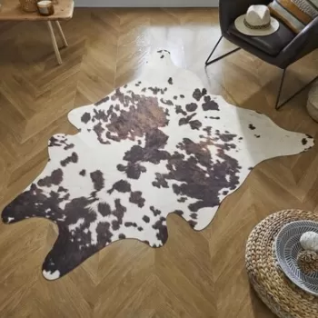 Covor FAUX ANIMAL COW PRINT, 155x195 cm, 100% poliester, Alb/Negru imagine