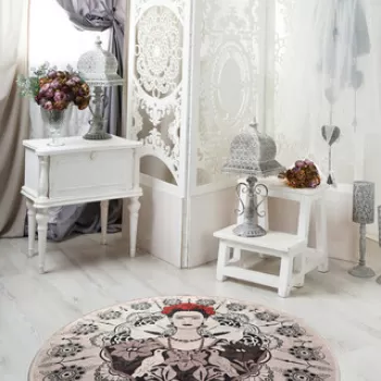 Covor, Frida Round , Catifea, Multicolor imagine