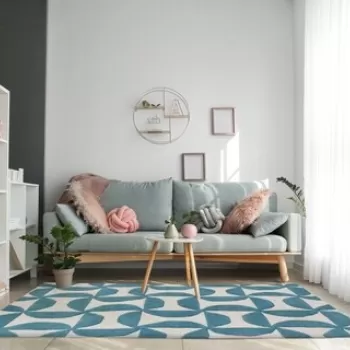 Covor Grace Bedora, 200x300 cm, 100% lana, turcoaz, finisat manual imagine