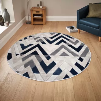 Covor, H776, Poliester, Albastru / Crem / Gri imagine