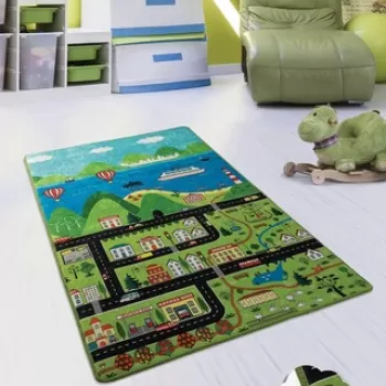 Covor, Happy City , 140x190 cm, Catifea, Multicolor imagine