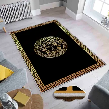Covor, Hmnt607, 140x220 cm, Poliester, Aur/Negru imagine