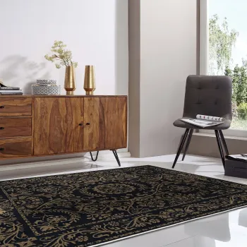 Covor, Kece-Fr33, 80x150 cm, Poliester, Negru imagine