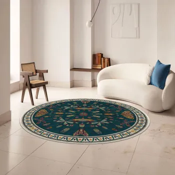 Covor, Kece-Fr65, 120x120 cm, Poliester, Albastru imagine