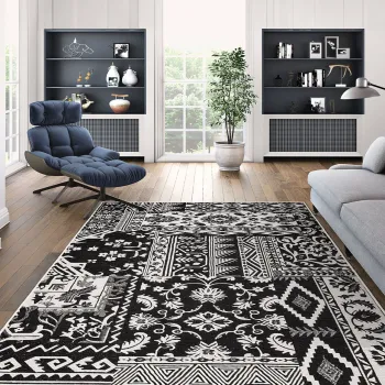 Covor, Kece-Fr89, 80x200 cm, Poliester, Negru imagine