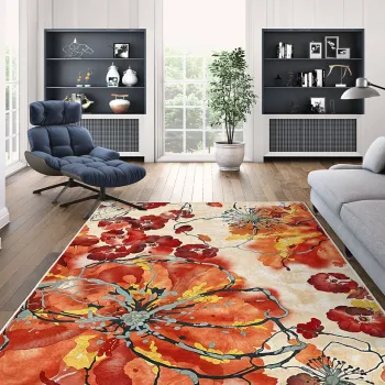 Covor, Kece-Fr93, 100x150 cm, Poliester, Portocaliu imagine